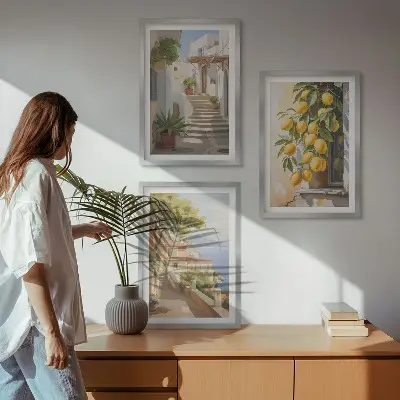 Lemon Streets vaizdas į jūrą 3 paveikslų rinkinys su rėmais