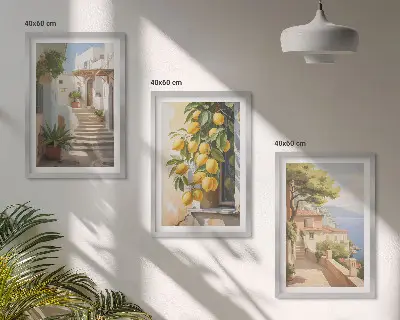 Lemon Streets vaizdas į jūrą 3 paveikslų rinkinys su rėmais