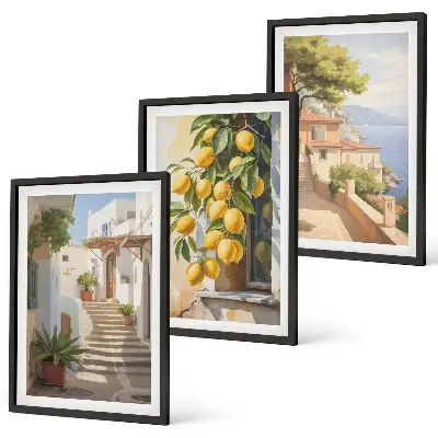 Lemon Streets vaizdas į jūrą 3 paveikslų rinkinys su rėmais