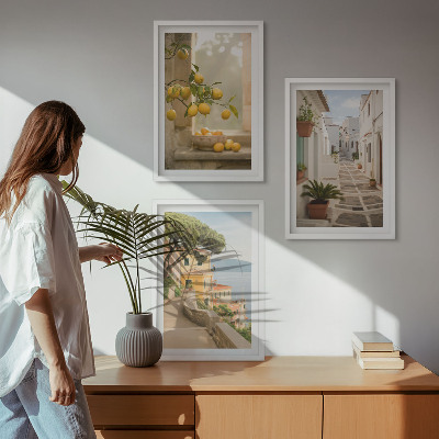 Įrėmintas triptikas Citrusinių vaisių lango vaizdas