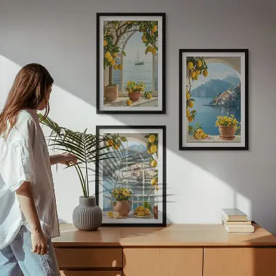 Jūros miesto citrinų žiedai įrėmintas triptikas