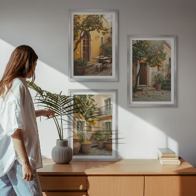 Įrėmintas triptikas Sodo citrusinių vaisių saulė