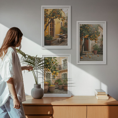 Įrėmintas triptikas Sodo citrusinių vaisių saulė