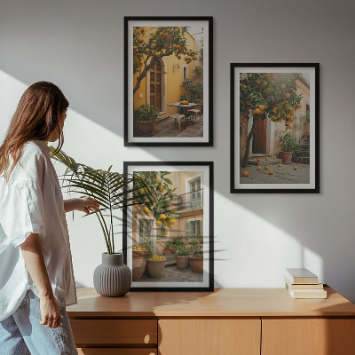 Įrėmintas triptikas Sodo citrusinių vaisių saulė