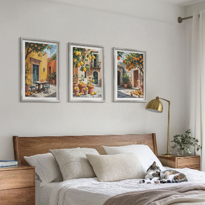 3 paveikslų rinkinys su rėmais Citrusiniai vaisiai sode