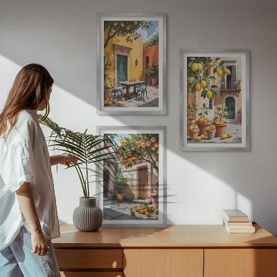 3 paveikslų rinkinys su rėmais Citrusiniai vaisiai sode