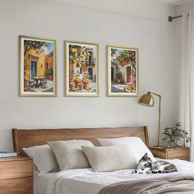 3 paveikslų rinkinys su rėmais Citrusiniai vaisiai sode