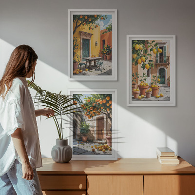 3 paveikslų rinkinys su rėmais Citrusiniai vaisiai sode