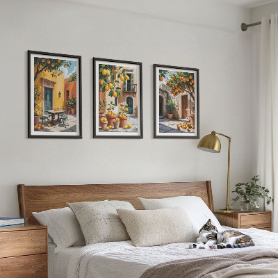 3 paveikslų rinkinys su rėmais Citrusiniai vaisiai sode