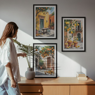 3 paveikslų rinkinys su rėmais Citrusiniai vaisiai sode