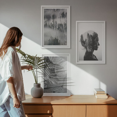 Įrėmintas triptikas Miško rūko portretas medis kiaulpienė