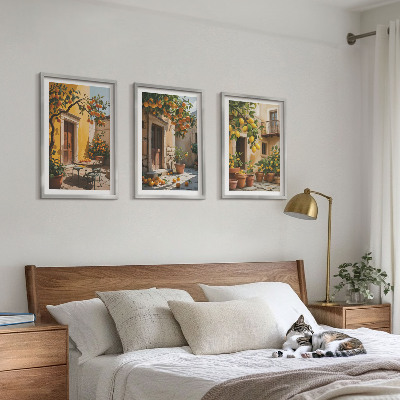 3 paveikslų rinkinys su rėmais Citrusinių vaisių kiemo augalai