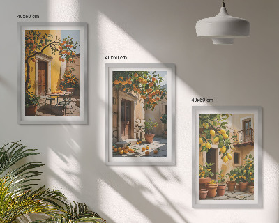 3 paveikslų rinkinys su rėmais Citrusinių vaisių kiemo augalai