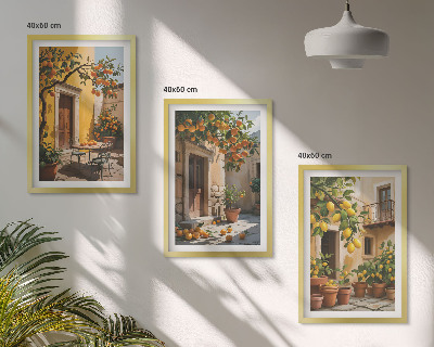 3 paveikslų rinkinys su rėmais Citrusinių vaisių kiemo augalai