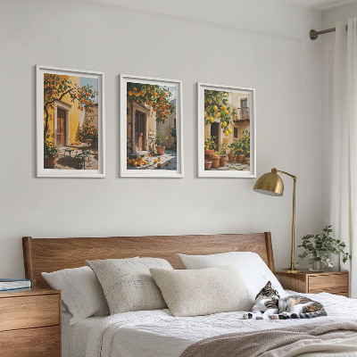 3 paveikslų rinkinys su rėmais Citrusinių vaisių kiemo augalai