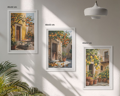 3 paveikslų rinkinys su rėmais Citrusinių vaisių kiemo augalai