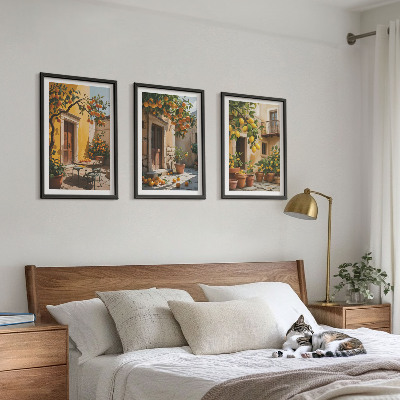 3 paveikslų rinkinys su rėmais Citrusinių vaisių kiemo augalai
