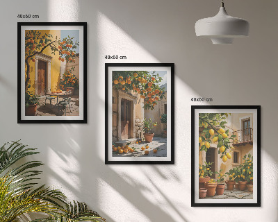 3 paveikslų rinkinys su rėmais Citrusinių vaisių kiemo augalai