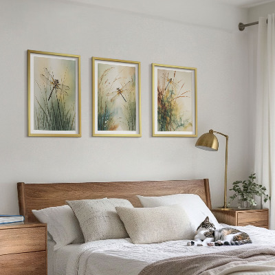 3 paveikslų rinkinys su rėmais Laumžirgių žolės virš vandens