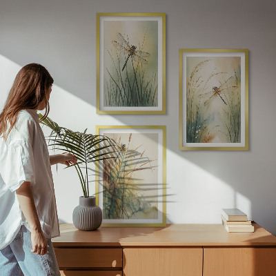 3 paveikslų rinkinys su rėmais Laumžirgių žolės virš vandens