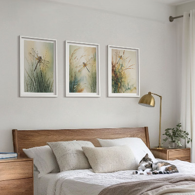 3 paveikslų rinkinys su rėmais Laumžirgių žolės virš vandens