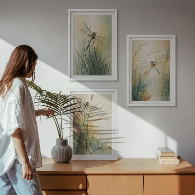 3 paveikslų rinkinys su rėmais Laumžirgių žolės virš vandens