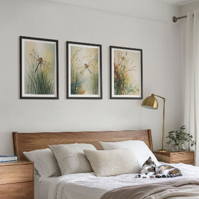 3 paveikslų rinkinys su rėmais Laumžirgių žolės virš vandens