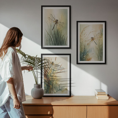 3 paveikslų rinkinys su rėmais Laumžirgių žolės virš vandens