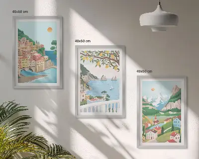 Pasteliniai pajūrio vaizdai 3 paveikslų rinkinys su rėmais