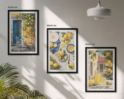 Citrinų sodas su gėrimais trijų paveikslų rinkinys su rėmais