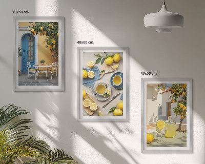 3 paveikslų rinkinys su rėmais Citrinų limonado mėlynos durys