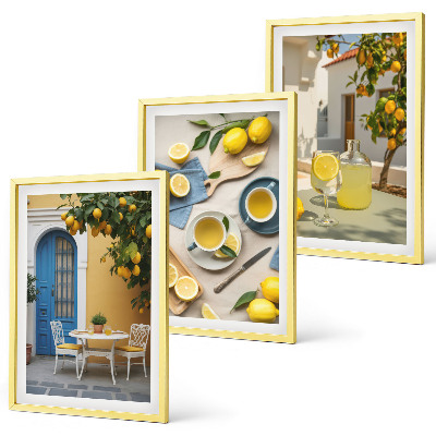 3 paveikslų rinkinys su rėmais Citrinų limonado mėlynos durys