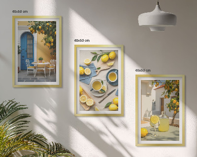 3 paveikslų rinkinys su rėmais Citrinų limonado mėlynos durys