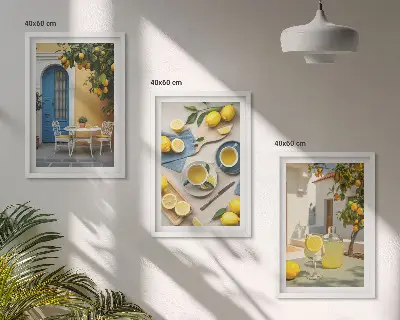 Paveikslų rinkinys su rėmais trijų dalių citrinų limonado mėlynų durų motyvas