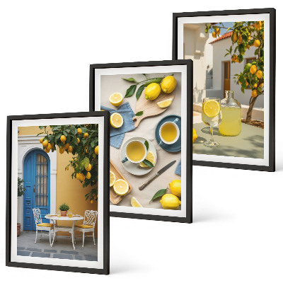 3 paveikslų rinkinys su rėmais Citrinų limonado mėlynos durys
