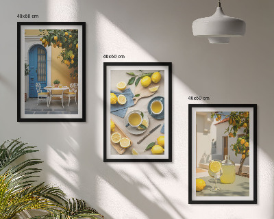 3 paveikslų rinkinys su rėmais Citrinų limonado mėlynos durys