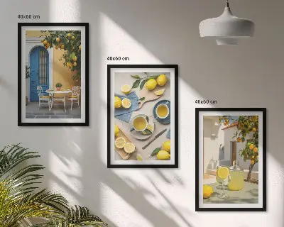Paveikslų rinkinys su rėmais trijų dalių citrinų limonado mėlynų durų motyvas