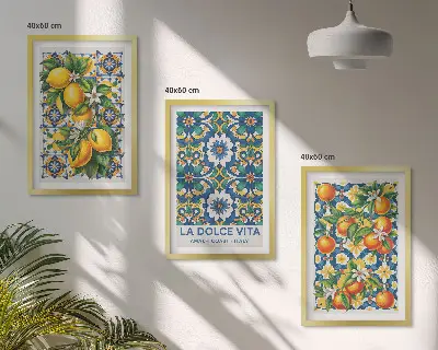 Įrėmintas triptikas spalvingos citrusinių vaisių abstrakcijos