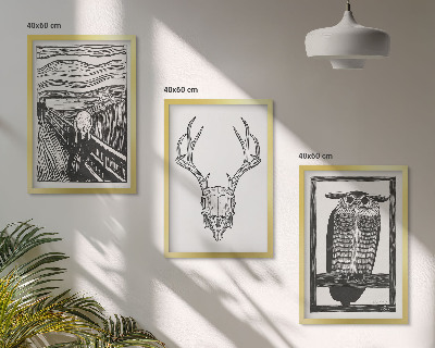 Įrėmintas triptikas Rėkiančios kaukolės pelėdos grafika