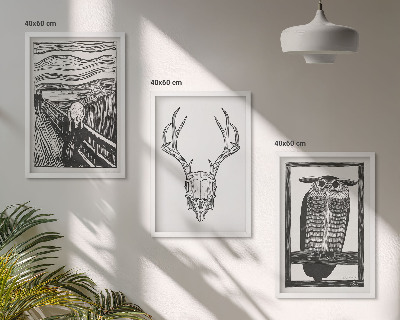 Įrėmintas triptikas Rėkiančios kaukolės pelėdos grafika