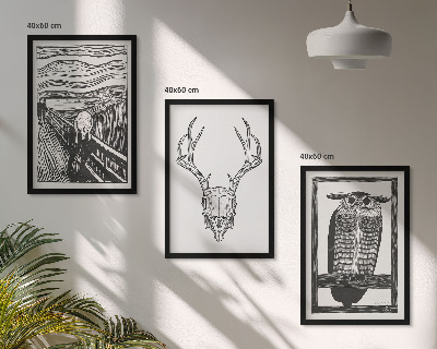 Įrėmintas triptikas Rėkiančios kaukolės pelėdos grafika