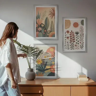 Įrėmintas triptikas boho stiliaus augalų motyvai gamtoje