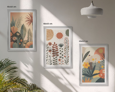 Įrėmintas triptikas Boho augalų raštai gamtoje