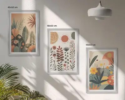 Įrėmintas triptikas boho stiliaus augalų motyvai gamtoje
