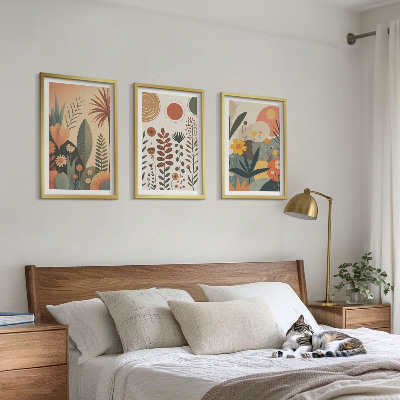 Įrėmintas triptikas Boho augalų raštai gamtoje