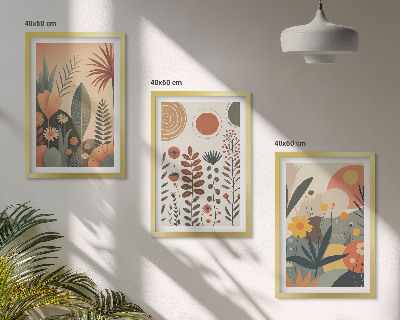 Įrėmintas triptikas Boho augalų raštai gamtoje