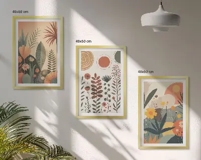 Įrėmintas triptikas boho stiliaus augalų motyvai gamtoje