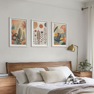 Įrėmintas triptikas Boho augalų raštai gamtoje