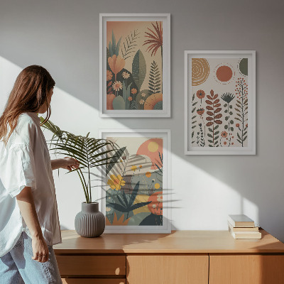 Įrėmintas triptikas Boho augalų raštai gamtoje