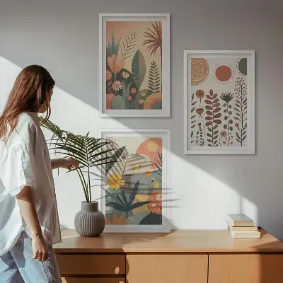 Įrėmintas triptikas boho stiliaus augalų motyvai gamtoje